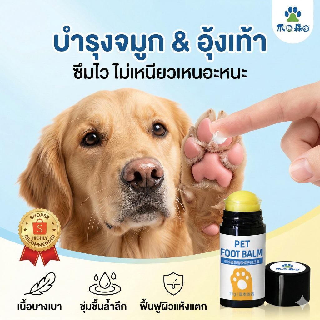 บาล์มทาเท้า หมาแมว แก้เท้าแตก จมูกแห้ง บํารุงล้ําลึก ซึมไว ไม่เหนียว น้ํามันธรรมชาติ เลียได้ ปลอดภัย พกพาสะดวก 15g