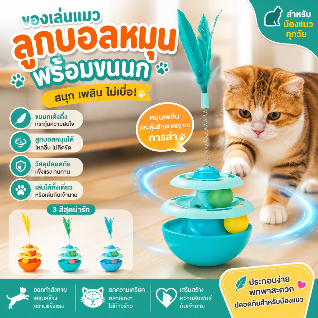 ของเล่นเเมว ของเล่นแมว ตุ๊กติดั่งไม่ล้ม 360° ของเล่น ของใช้แมว รางบอลแมว ของเล่นลููกแมว สัตว์เลี้ยง รางบอลทาวเวอร์ แมว