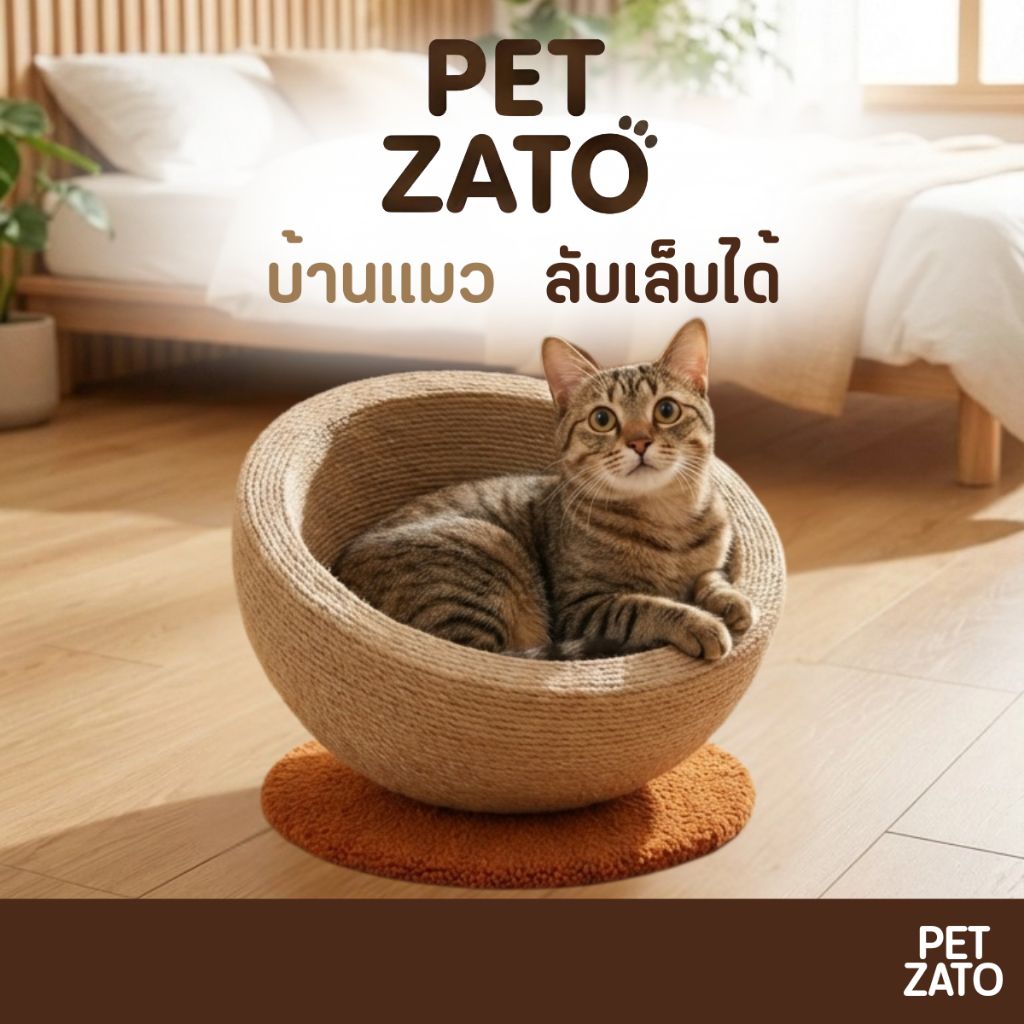ที่นอนแมว ลับเล็บได้ เหมาะกับสรีระน้องแมว ทรงกลม สีน้ําตาล เหมาะกับทุกขนานของน้องแมว ฐานมั่นคง