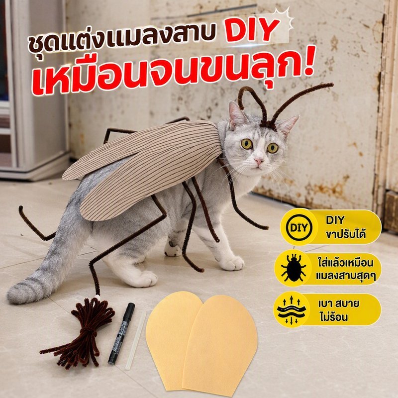 ชุดแมลงสาบแมว DIY เสื้อผ้าแมว ตลก อุปกรณ์ทําเอง วัสดุนอนวูฟเวน ระบายอากาศ ปลอดภัย