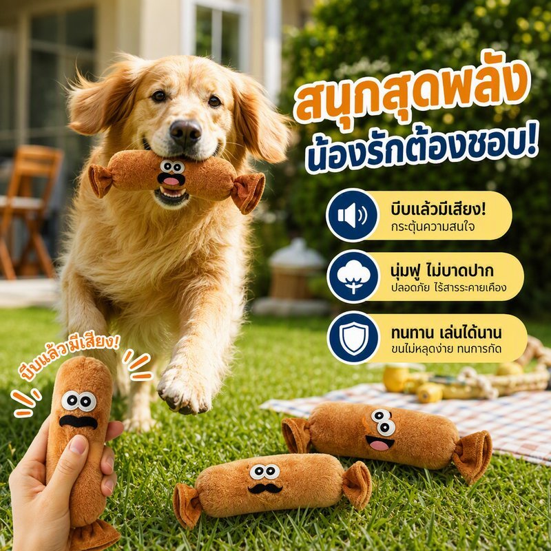 ของเล่นสัตว์เลี้ยง ไส้กรอกมีเสียง ขนนุ่มทนทาน กัดแทะได้ ของเล่นสุนัข ของเล่นสุนัขเล็ก ของเล่นแมว