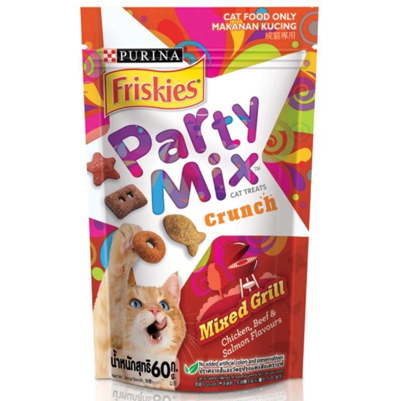 ฟริสกี้ส์ปาร์ตี้มิกซ์ขนมแมวรสมิกซ์กริลล์ 60กรัม Friskies Party Mix Cat Treats Crusch Mixed Grill 60g