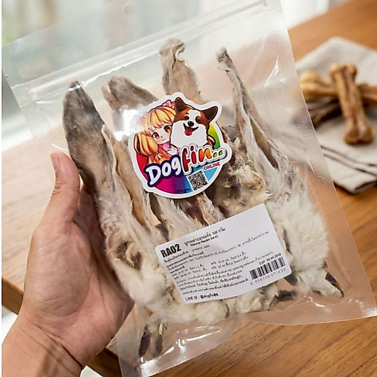 Dogfin หูกระต่ายอบแห้งธรรมชาติ 100% ขนมขัดฟันและขับพยาธิ สําหรับสุนัขและแมวทุกสายพันธุ์