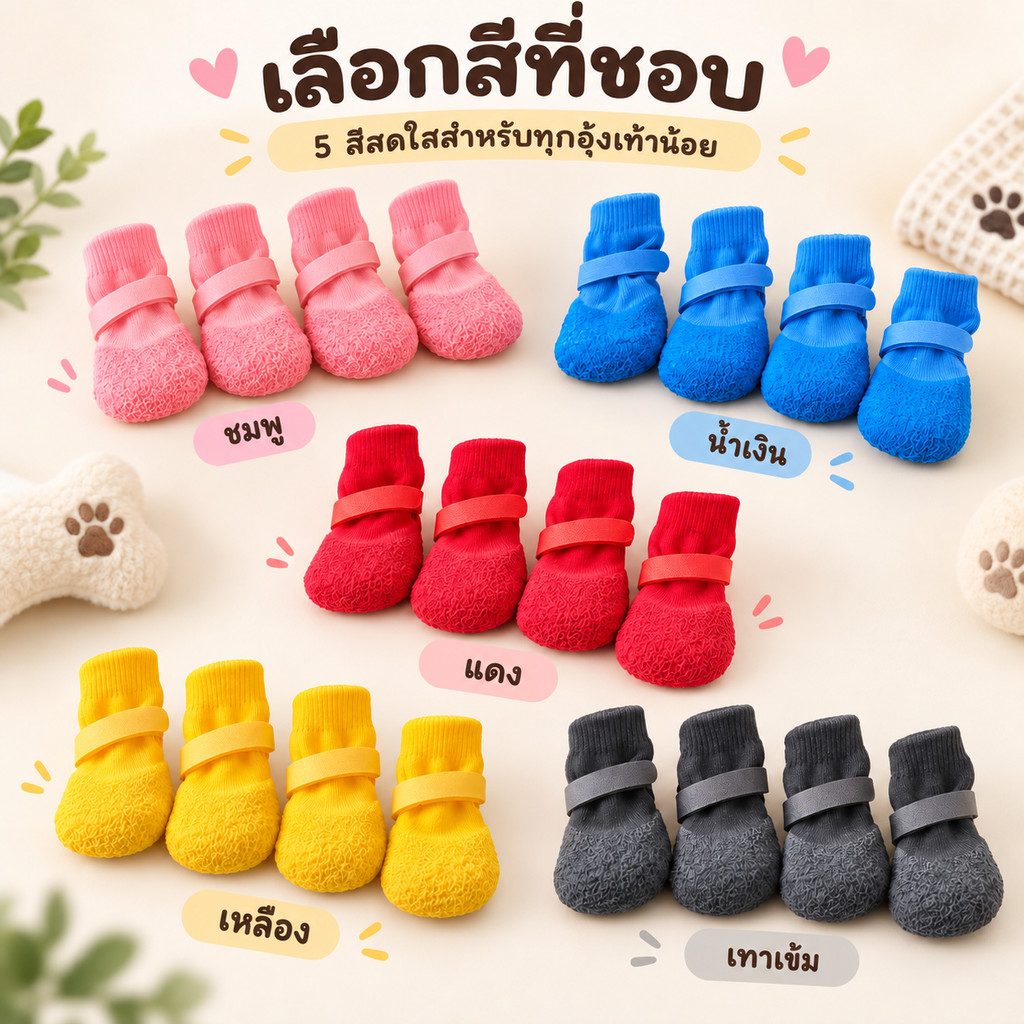 4 ชิ้นกันน้ําสุนัขรองเท้า Anti Slip รองเท้าลูกสุนัข Soft Paw Protector ถุงเท้าสัตว์เลี้ยงปรับสายรัดสําหรับสุนัขขนาดเล็กแมว