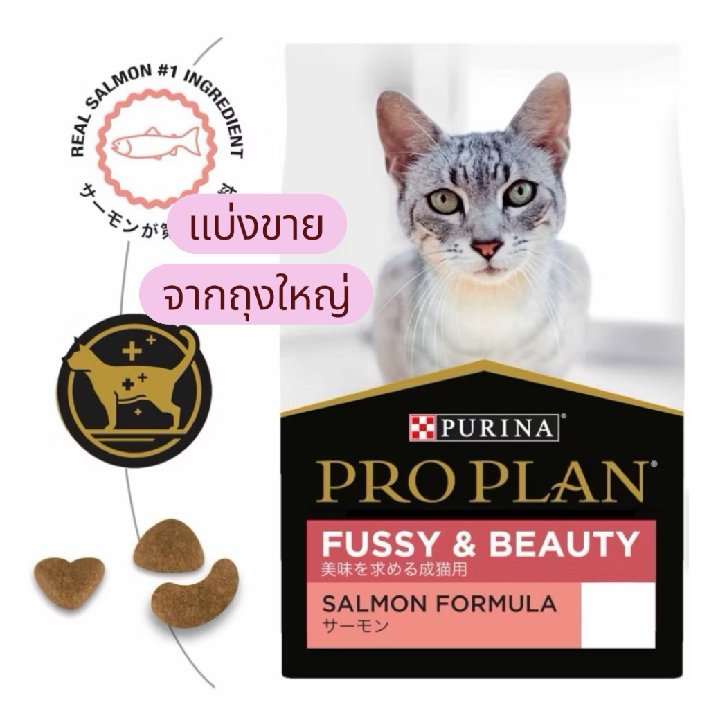 PROPLAN Fussy & beauty สูตรแซลม่อน แมวโต สําหรับแมว ทานยาก บํารุงขนให้ นุ่มสวยและเงางาม 200 กรัม บรรจุถุงซิปล็อค