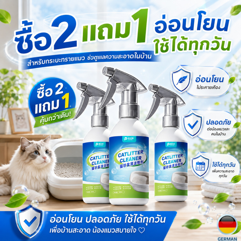 โฟมขจัดกลิ่นกระบะทรายแมว 500ml ช่วยล้างคราบและกลิ่นสะสม ใช้ได้ทุกวัน