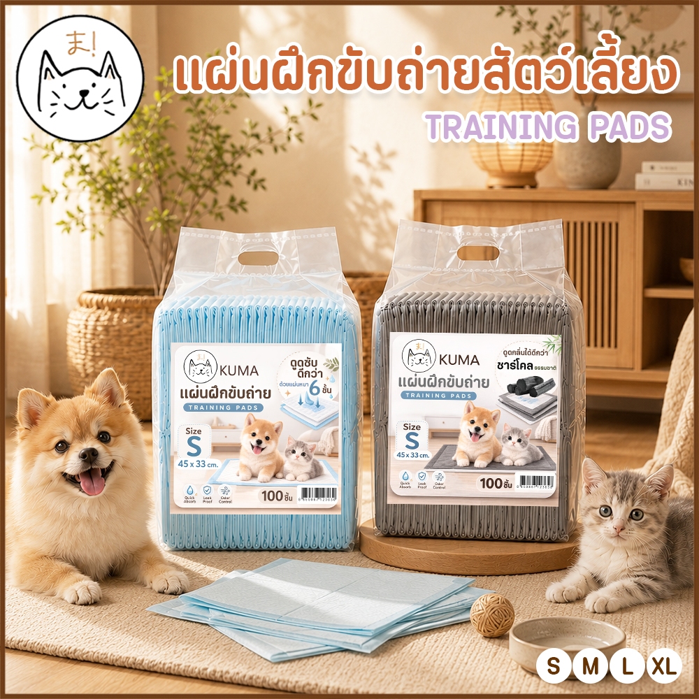 KUMAま แผ่นฝึกขับถ่ายสัตว์เลี้ยง Training Pee Pads ชาร์โคล แผ่นรองฉี่สุนัข แมว กระต่าย แห้งไว ไม่รั่วซึม ช่วยลดกลิ่น