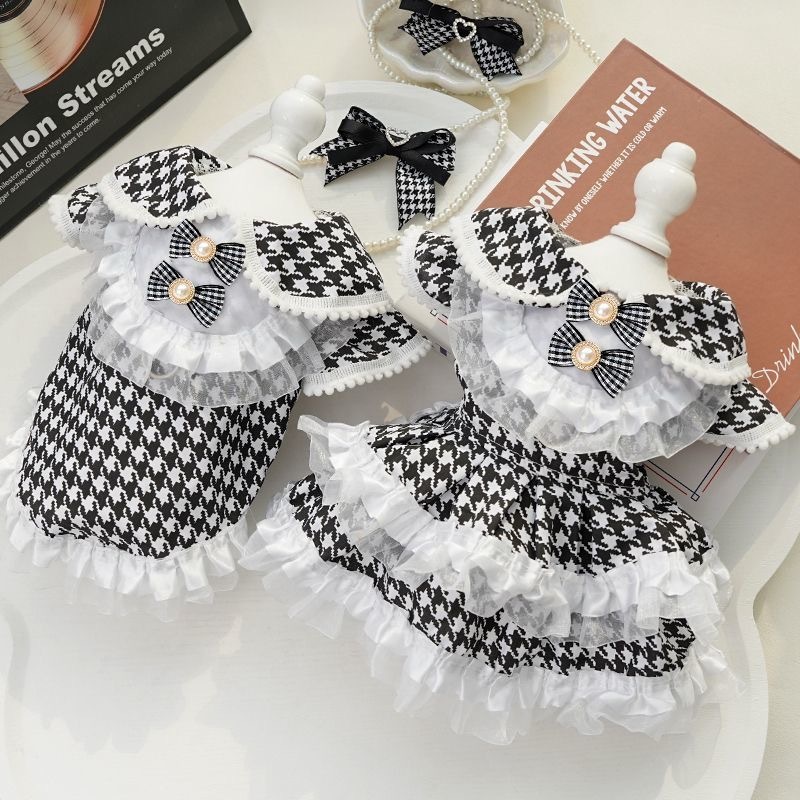 เสื้อผ้าสัตว์เลี้ยง สไตล์คนดัง Houndstooth สุนัขขนาดใหญ่ขนาดกลางขนาดเล็ก Teddy Bichon Golden Retriever Cat คู่สวมกระโปรง Traction Outing Supplies