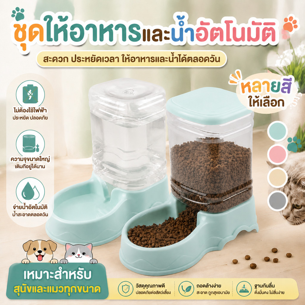 ที่ให้อาหารแมวอัตโนมัติ เครื่องให้อาหารแมวอัตโนมัติ ที่ให้อาหารอัตโนมัติ เครื่องให้น้ําให้อาหารสุนัขอัตโนมัติขนาดใหญ่3.8L