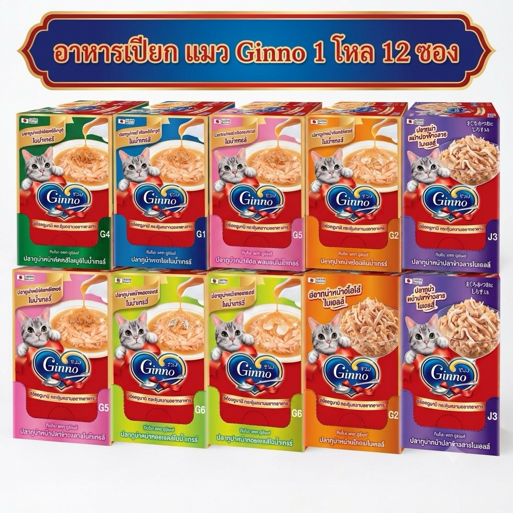 โหล 12ซอง] Ginno กินโนะ อาหารเปียกแมว เกรดพรีเมียม แบรนด์ ญี่ปุ่น 12 ซอง