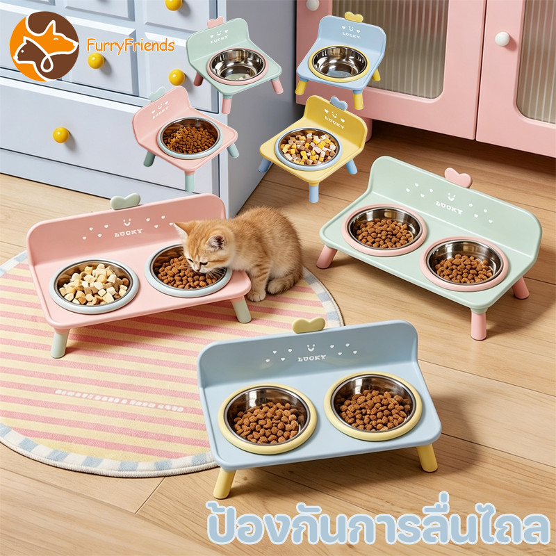ชามอาหารแมวยกสูง ชามแมวสแตนเลส โต๊ะอาหารสัตว์เลี้ยง ขนาดความจุใหญ่พิเศษ ทําความสะอาดง่าย