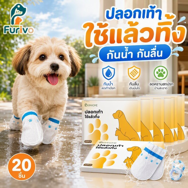 รองเท้าสุนัขแบบใช้แล้วทิ้งกันน้ําป้องกันการลื่นการ์ตูนลูกสุนัขอุ้งเท้าครอบคลุมป้องกันโคลนสะอาด 20 ชิ้น