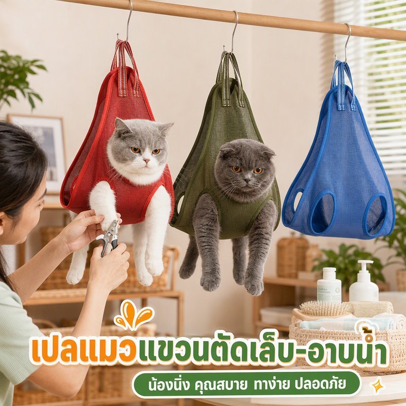เปลอาบน้ําสัตว์เลี้ยง เปลกรูมมิ่ง แมว สุนัข ผ้าตาข่าย ระบายอากาศ พยุงตัว ตัดเล็บ แต่งขน