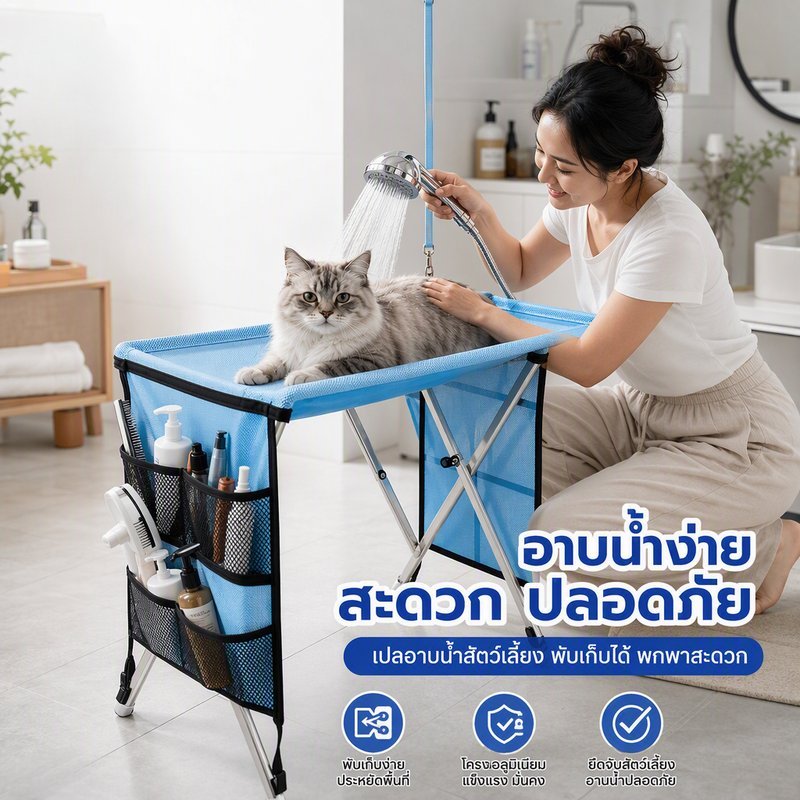 เตียงแขวนสัตว์เลี้ยง อาบน้ําแมวสุนัข ตัดเล็บสัตว์เลี้ยง โต๊ะอาบน้ําพับได้ ผ้าตาข่าย ระบายน้ํา