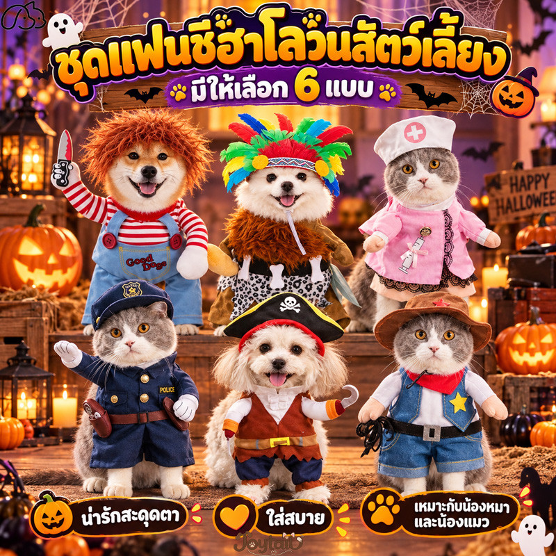 ฮาโลวีนเสื้อแมว ชุดแมว เสื้อหมาเล็ก ฮาโลวีนตกแต่ง ชุดแม่ชีสัตว์เลี้ยง คอสเพลย์ตลก อ่อนนุ่ม ระบายอากาศ