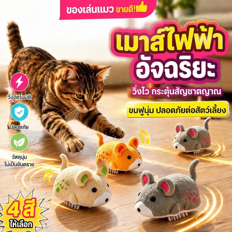 Pet toy electric plush mouse cat toy ของเล่นแมวหนูไฟฟ้า โต้ตอบ มีเสียง ขนนุ่ม วิ่งสุ่ม ระบายพลังงาน