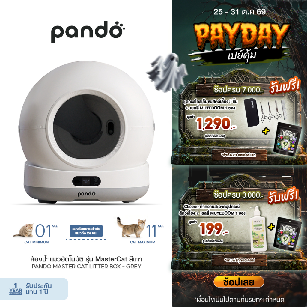 สินค้าใหม่ ] PANDO MASTER CAT LITTER BOX แพนโด้ ห้องน้ําแมวอัตโนมัติ รุ่น MasterCat พร้อมกล้อง HD