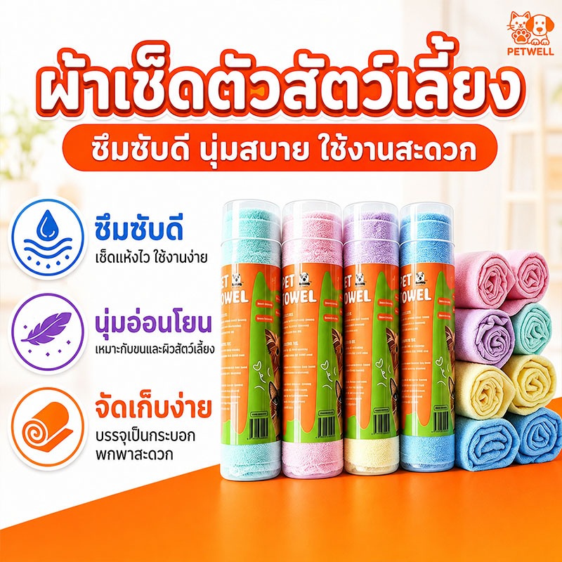 ผ้าเช็ดตัวสัตว์เลี้ยง PETWELL ซึมซับน้ําได้ดีมาก แห้งเร็ว เนื้อนุ่ม เหมาะสําหรับสุนัขและแมว