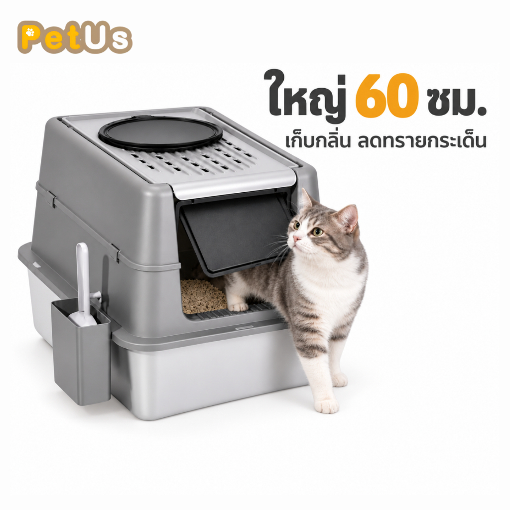 กระบะทรายแมว Petus ฝาบนเข้า Cat Litter Box ห้องน้ําแมวสแตนเลส ถาดสแตนเลส ลดกลิ่น ลดทรายกระเด็น พร้อมที่ตักทราย