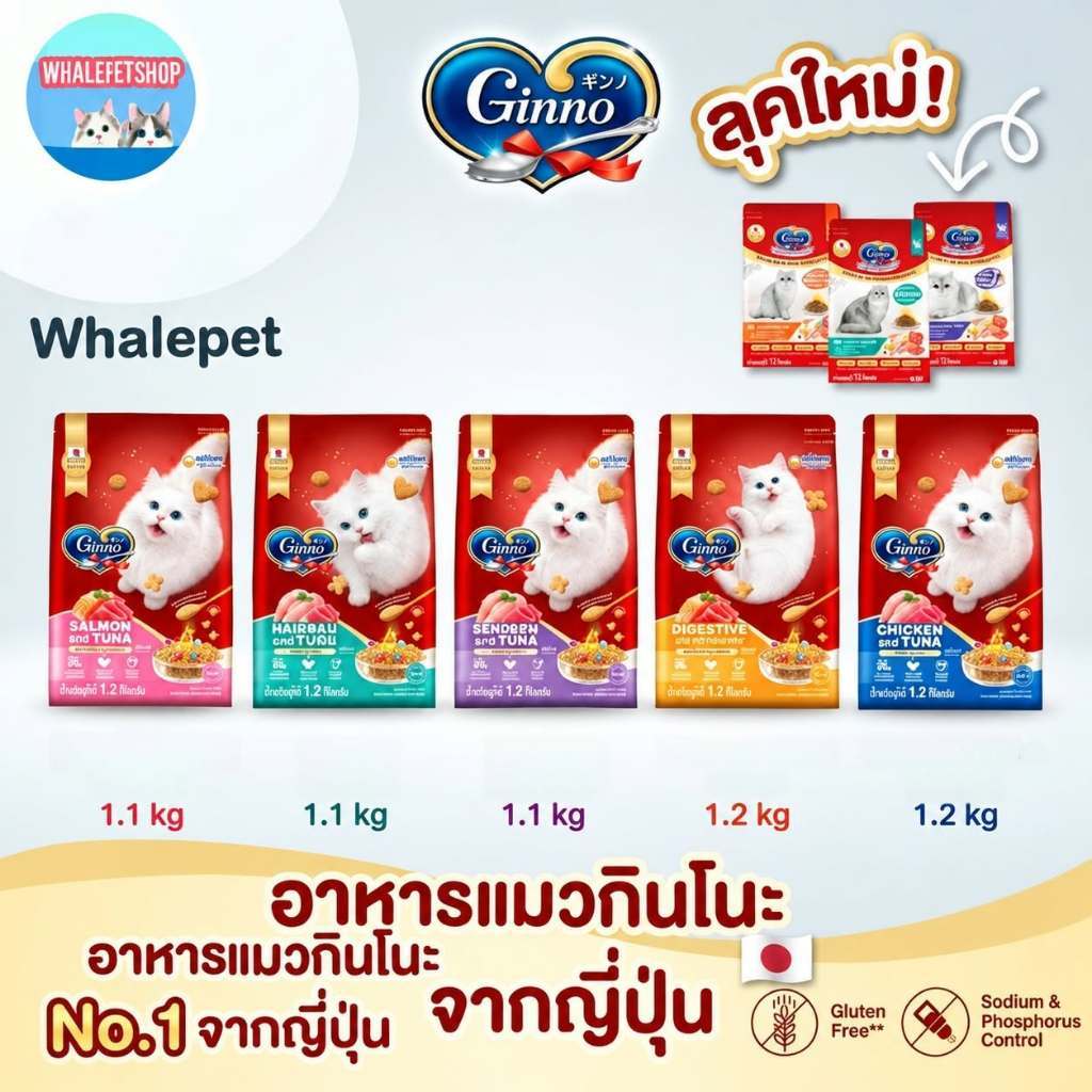 Ginno Dry Health กินโนะ อาหารเม็ดแมว สูตรสุขภาพ 360-480กรัม ก.1