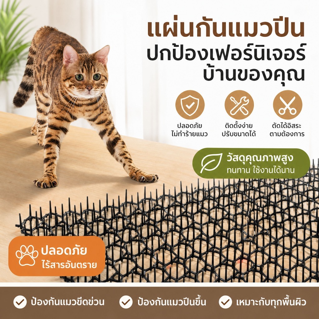 10pcs แผ่นหนามไล่แมว ติดตั้งง่าย ปลอดภัยต่อสัตว์เลี้ยง