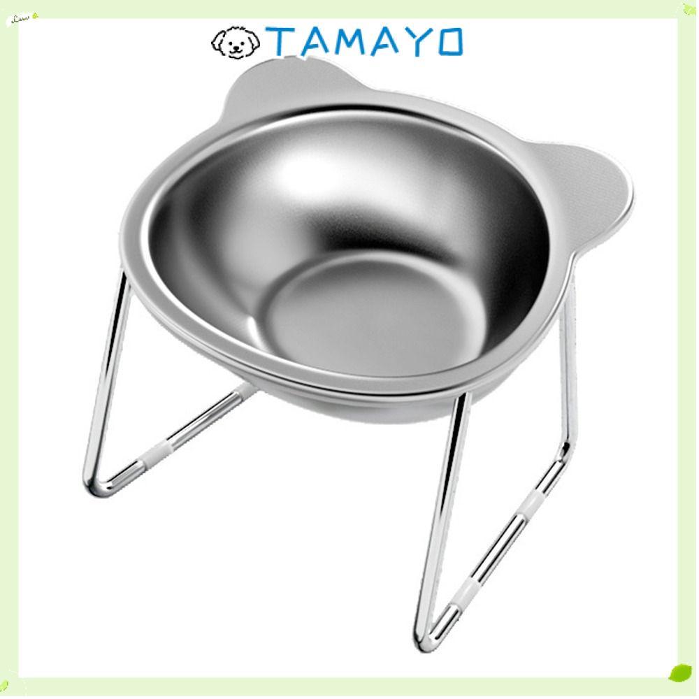 TAMAYO ชามแมวยกสูง 15° ชามอาหารแมวแบบเอียง, ยามคอที่ทนต่อการแตกร้าวที่เสถียร 304 อุปกรณ์สัตว์เลี้ยงสแตนเลสสําหรับลูกสุนัขและแมว