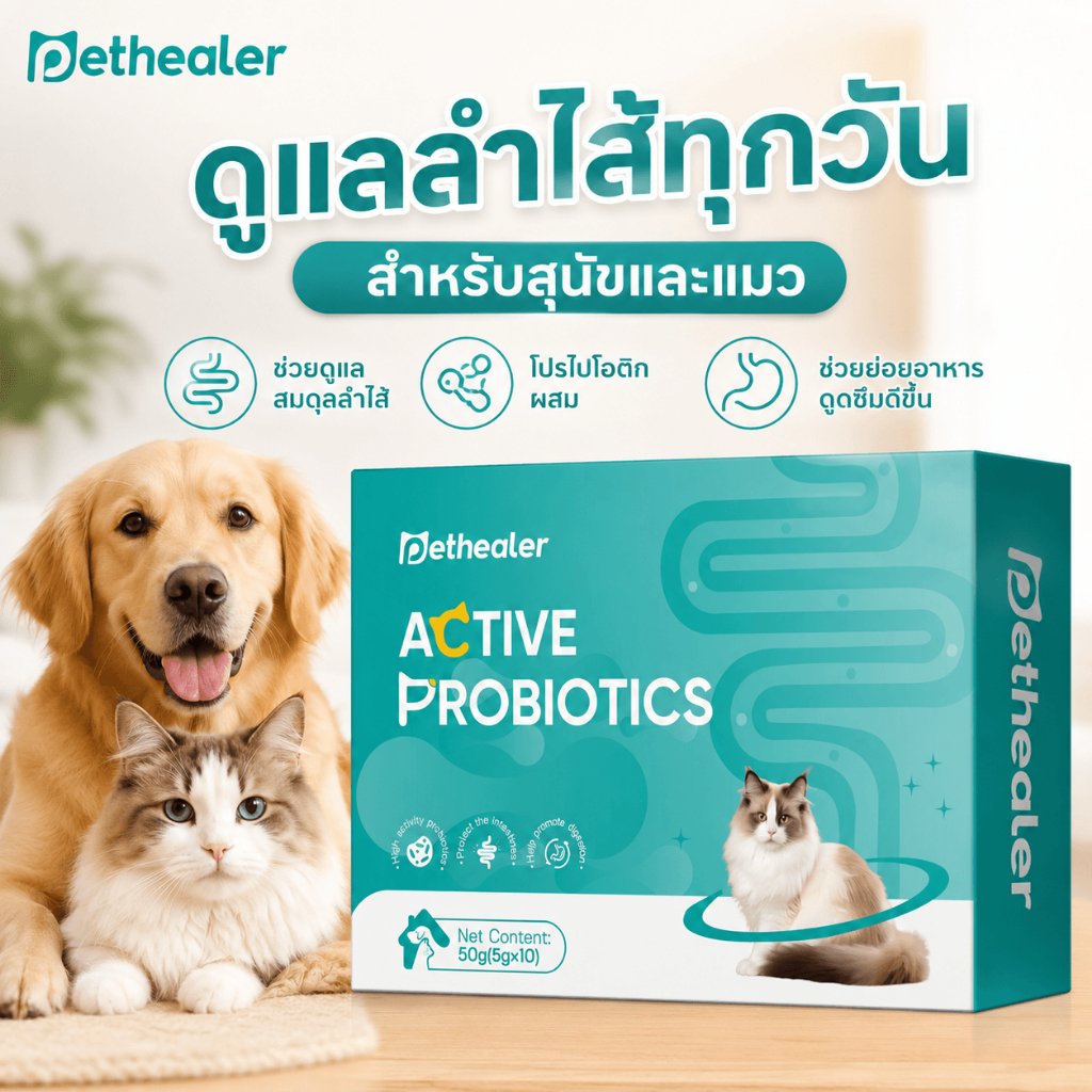 PETHEALER Active Probiotics โปรไบโอติกสําหรับสุนัขและแมว ผงเสริมอาหาร ดูแลลําไส้ ช่วยย่อย 5g x 10 ซอง 50g