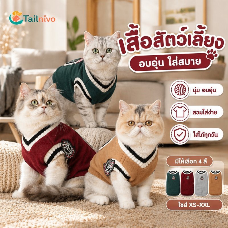 สัตว์เลี้ยงเสื้อกั๊กเสื้อกันหนาว โวลต์ คอนุ่มระบายอากาศอบอุ่นสไตล์วิทยาลัยสุนัขแมวเสื้อผ้าฤดูใบไม้ร่วงฤดูหนาว