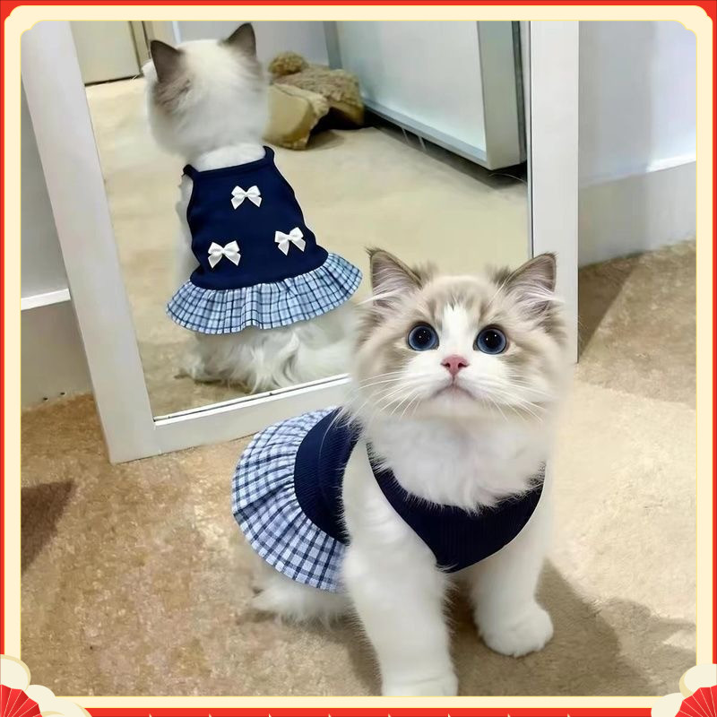 Preppy ฤดูใบไม้ผลิฤดูร้อนแมว Camisole ชุด Breathable Anti ไหลสําหรับ Ragdoll British Shorthair