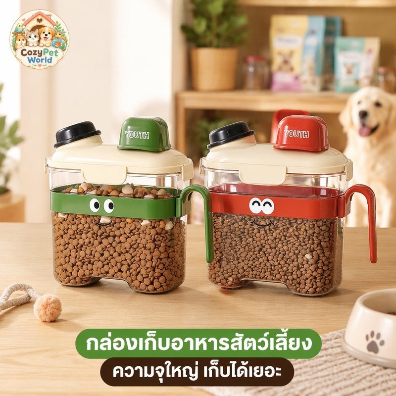 กล่องเก็บอาหารสัตว์เลี้ยง ถังใส่อาหารแมว ปิดผนึกแน่น กันความชื้น พลาสติก Food Grade 3600ml