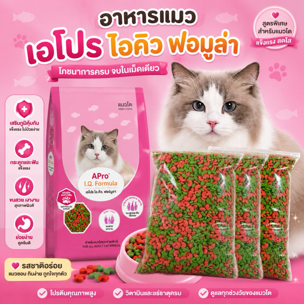 อาหารแมว APro I.Q. Formulaถุงซิปล็อก ขนาด 1 กิโลกรัมบํารุงสมองและสายตา
