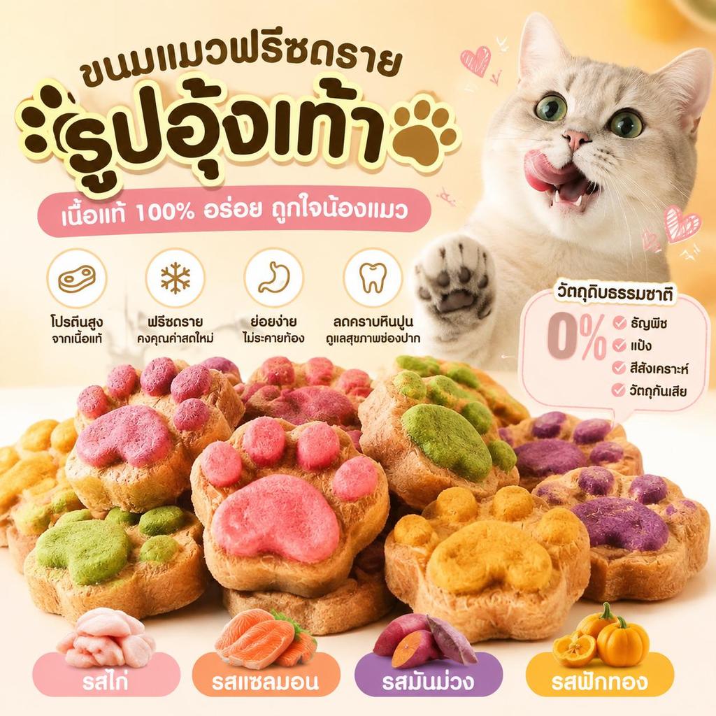 อุ้งเท้าน้อยแสนอร่อย ขนมแมว Freeze Dried ขนมสุนัข ของกินเล่นสําหรับสัตว์เลี้ยง