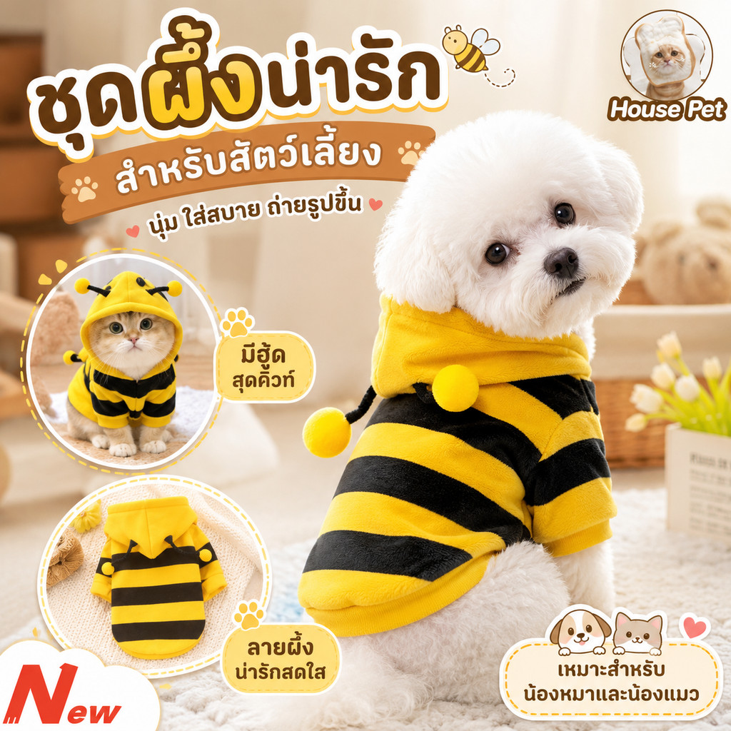 เสื้อผ้าผึ้งสําหรับสัตว์เลี้ยง เสื้อฮู้ดสัตว์เลี้ยง เสื้อสัตว์เลี้ยง ใส่สบาย ให้อบอุ่น เหมาะสําหรับแมวและสุนัข น่ารัก