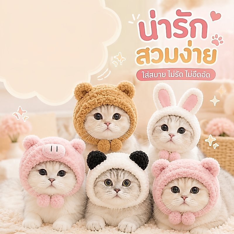 หมวกแมว หมวกสุนัข คอสเพลย์ วิกผมแมว คลุมหัวสัตว์ ผ้าฝ้าย น่ารัก ใส่สบาย ถ่ายรูป ปาร์ตี้ วันหยุด