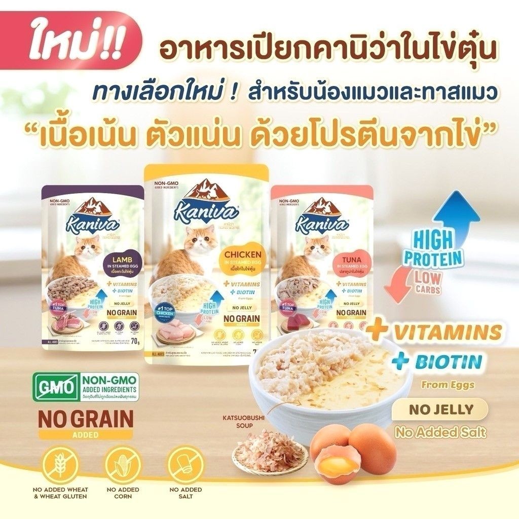 Kaniva Steam Egg คานิว่ายกลัง 48 ซอง อาหารเปียกแมว ในไข่ตุ๋น เนื้อนิ่ม โปรตีนจากไข่ ขนาด 70g