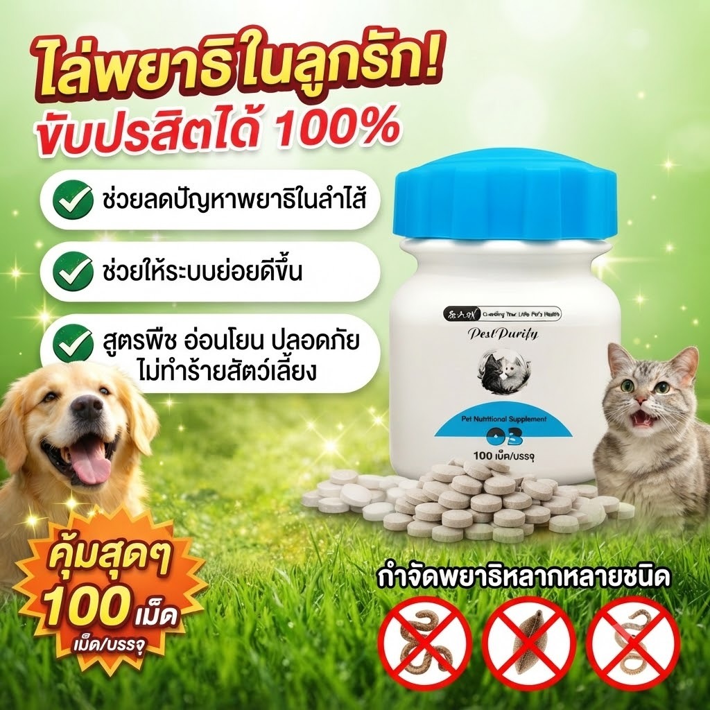 สุขภาพสัตว์เลี้ยงดี๊ดี ผลิตภัณฑ์สําหรับสุนัข เห็บ-หมัด-พยาธิ-ผิวหนังแพ้ เสริมภูมิ ขับปรสิต ถ่ายพยาธิแมว