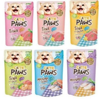 สูตรใหม่ 1ซอง อาหารแมว Cattie Paws น้ําหนัก 85 กรัมต่อซอง อาหารเปียก