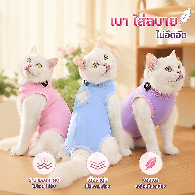 เสื้อทําหมันแมว ชุดกันเลียแผล หลังผ่าตัด ผ้าฝ้ายตาข่าย ระบายอากาศได้ดี ซักง่าย