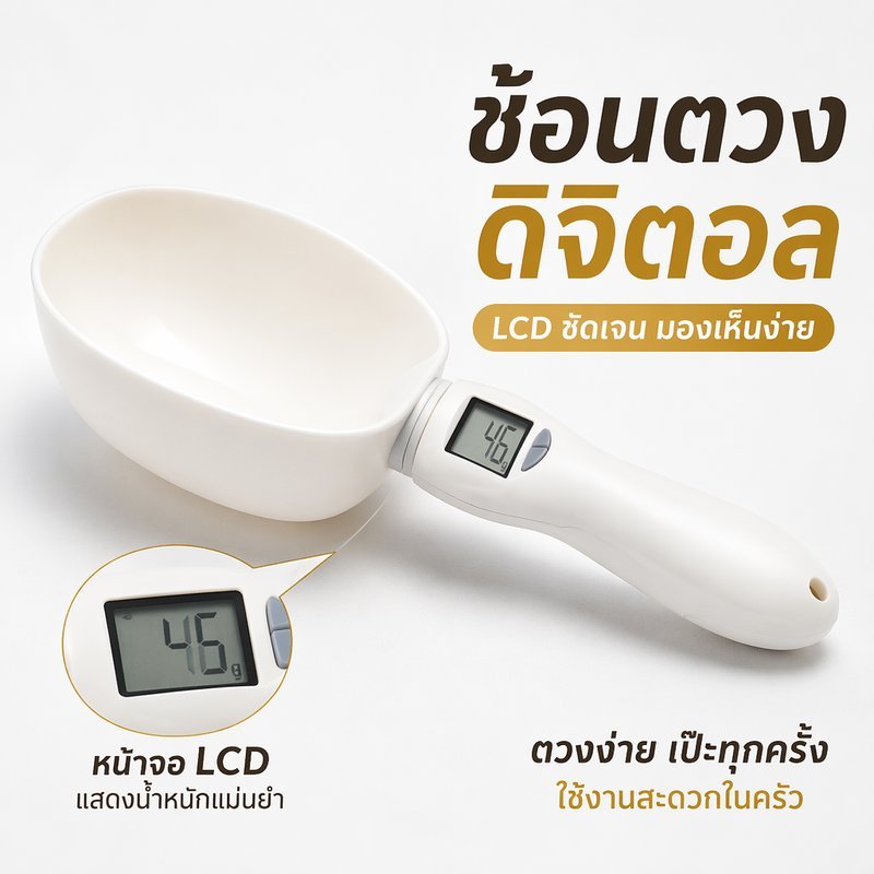 ช้อนตวงดิจิตอล เครื่องชั่งช้อนตวง หน้าจอ LCD วัดกรัม มิลลิลิตร ถอดล้างได้ ใช้ตวงอาหารสัตว์