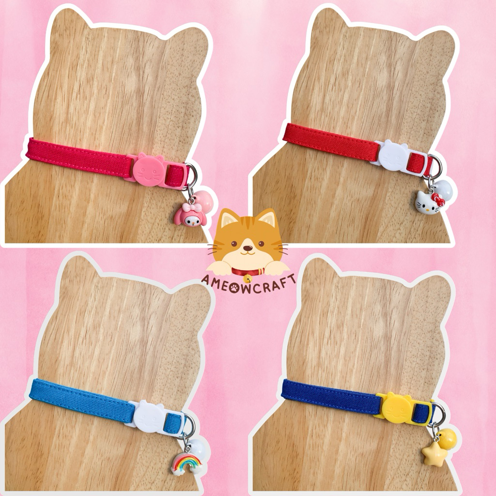 ปลอกคอแมวนิรภัย ปลอกคอสัตว์เลี้ยง [ผ้าแคนวาสสีพื้น ใส่จี้ตุ๊กตา
