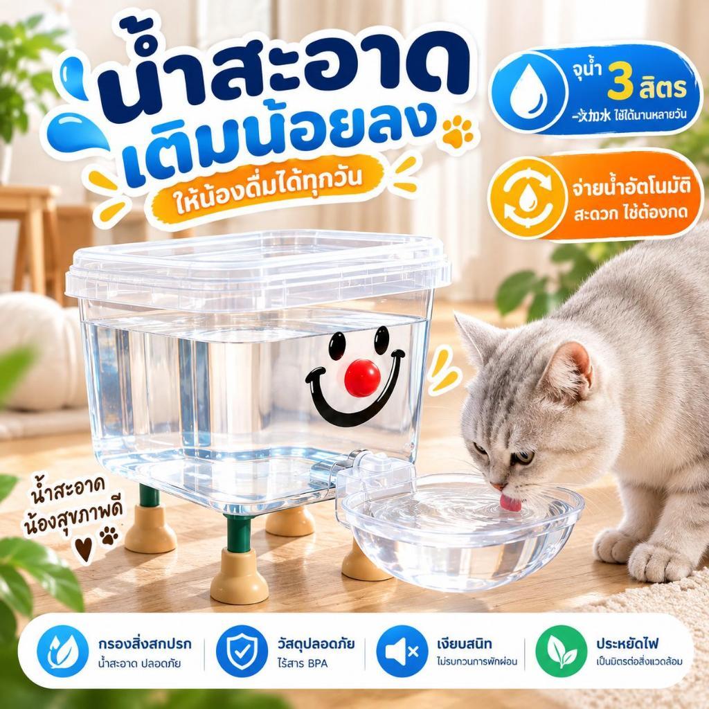 น้ําพุแมว อัตโนมัติ ถ้วยน้ําแมว ความจุ 5 ลิตร ไม่ต้องใช้ไฟฟ้า เติมน้ําเองอัตโนมัติ ใช้ได้ทั้งแมวสุนัข ในบ้านนอกบ้าน อุปกรณ์