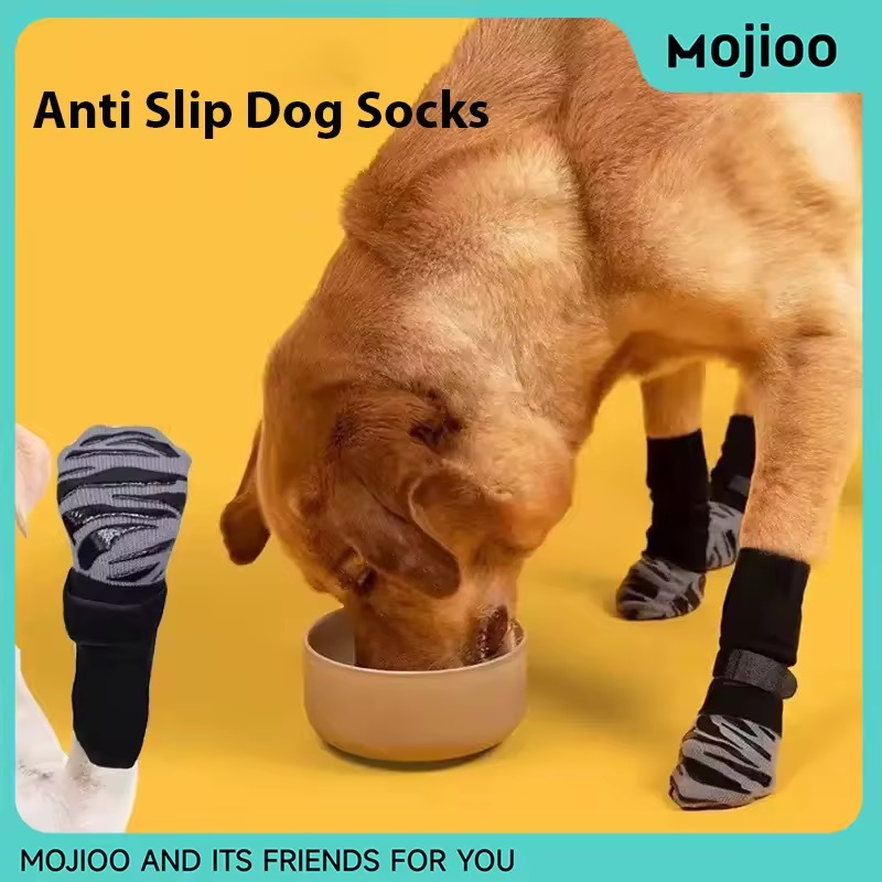 Mojioo ถุงเท้าสัตว์เลี้ยงลายทางกันลื่นสําหรับสุนัข/แมวหนา Grip ไม่มีปุ่มสายรัดปรับได้ Mute ในร่มกลางแจ้งเหมาะกับสุนัขขนาดเล็กขนาดกลางขนาดใหญ่ EARLY BIRD ราคา