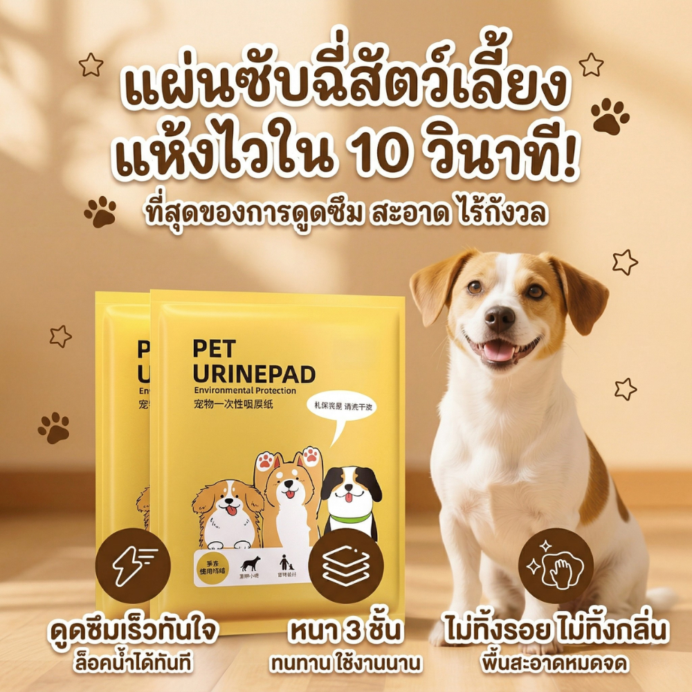 แผ่นรองฉี่สัตว์เลี้ยง หนา3ชั้น ซึมซับดี แผ่นรองฉี่น้องหมาแมว ลดกลิ่นดี ใช้สะดวก