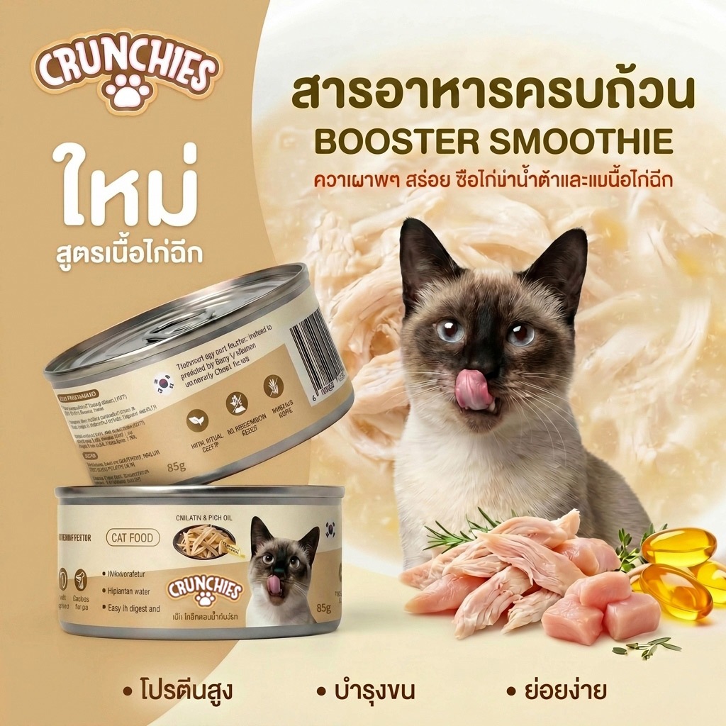 CRUNCHIES กระปุกแมวเนื้อไก่เส้น ผสมน้ํามันปลา บํารุงขนสวยงาม กระตุ้นการดื่มน้ํา สําหรับลูกแมวและแมวโต