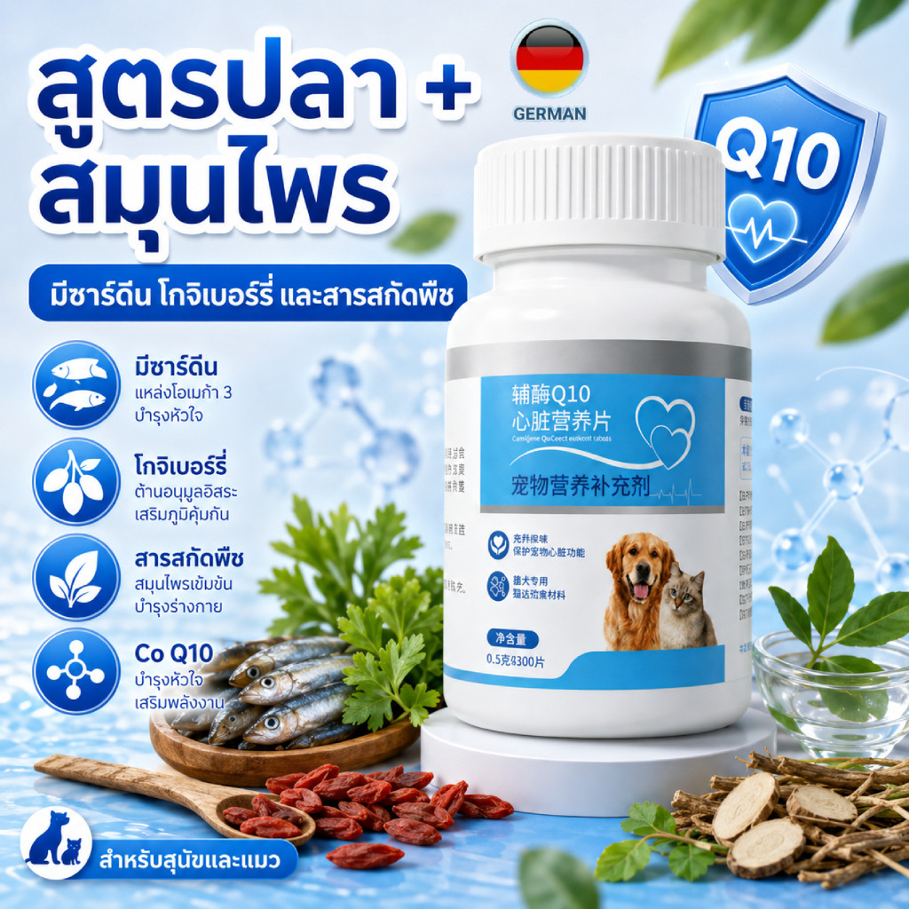 ซื้อ 2 แถม 1] อาหารเสริม Q10 + ทอรีน สําหรับหมาแมว เม็ดเล็ก กินง่าย 300 เม็ด
