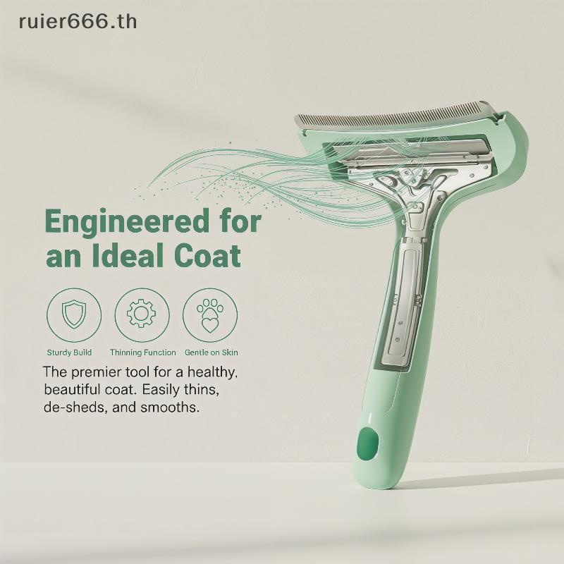 ruiier # Pet Deshedding Brush Safe Rounded Tooth Gentle Massage Function Hair Remover Grooming Tool for Dogs Cat