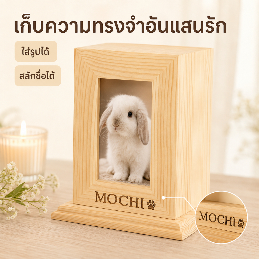 โกศสัตว์เลี้ยงพร้อมกรอบรูป กล่องไม้เก็บอัฐิและเถ้ากระดูก สั่งทําชื่อได้ สําหรับสุนัข แมว และสัตว์เลี้ยงแสนรัก