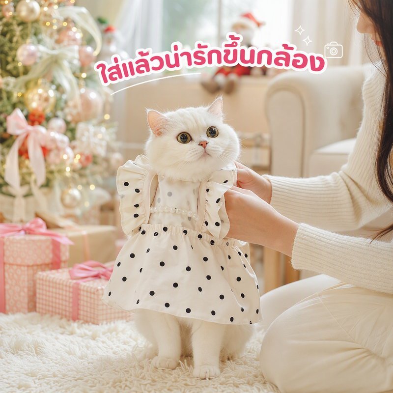 ชุดแมว เดรสแมว ลายจุด ระบายอากาศ ใส่สบาย เสื้อผ้าสัตว์เลี้ยง แมว สุนัขตัวเล็ก สงกรานต์