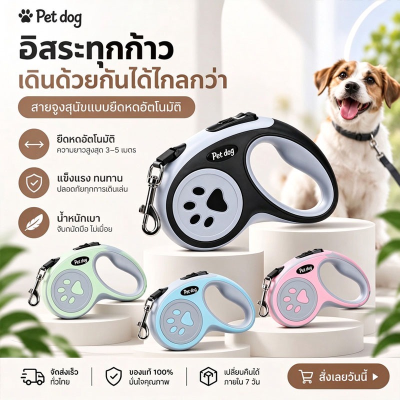 สายจูง อัตโนมัติ 5 เมตร ปรับยาวอัตโนมัติ เหมาะสําหรับแมวและสุนัข