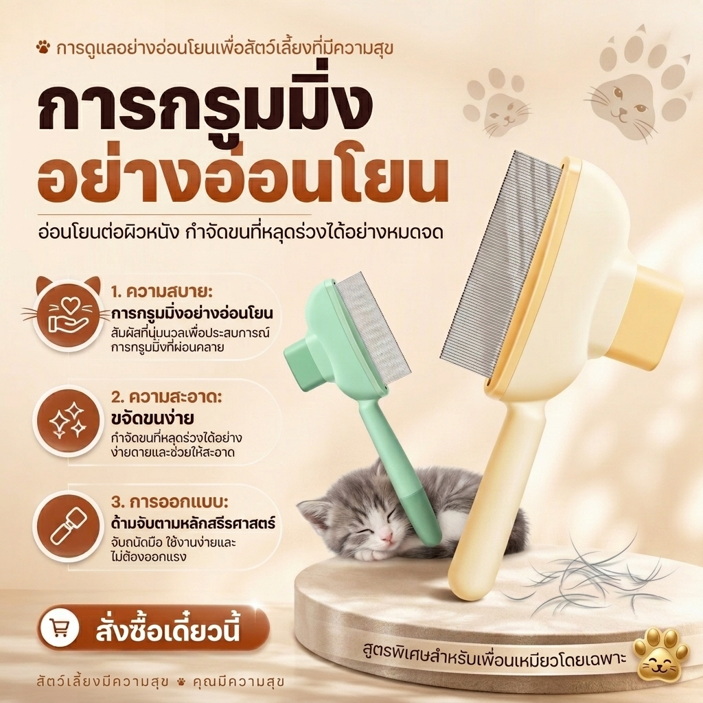 ใหม่แปรงกรูมมิ่งสัตว์เลี้ยงแปรงสลิคเกอร์แมวและสุนัขแปรงกรูมมิ่งพิเศษพร้อมหมุดแปรงสัตว์เลี้ยงป้องกันรอยขีดข่วนแปรงทําความสะอาดลึกสําหรับแมวแปรงกําจัดขนแมวเครื่